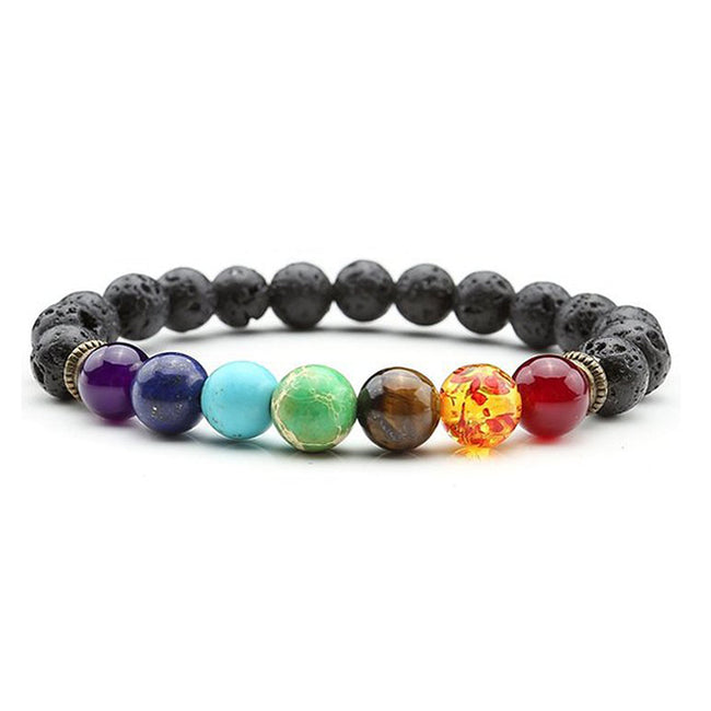 Reiki Healing Natural Lava Stone Chakra Balance Beads Bracelet-Bracelet-Golonzo