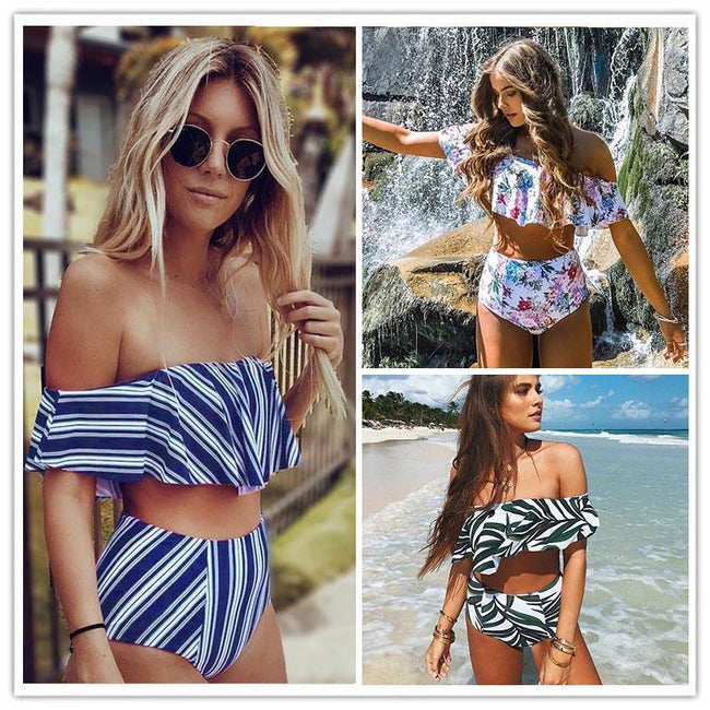 Sexy bikini Set High Waist Swimwear Women Striped-Swimsuit-Golonzo