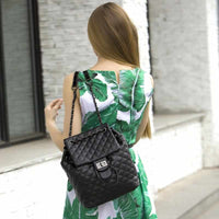 Women PU Leather Vintage Diamond Lattice Mini Backpack-Backpacks-Golonzo