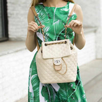 Women PU Leather Vintage Diamond Lattice Mini Backpack-Backpacks-Golonzo