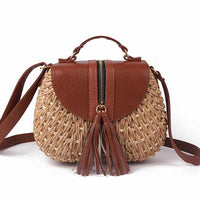 Ladies Woven Knitting Messenger Straw Bags-Handbags-Golonzo