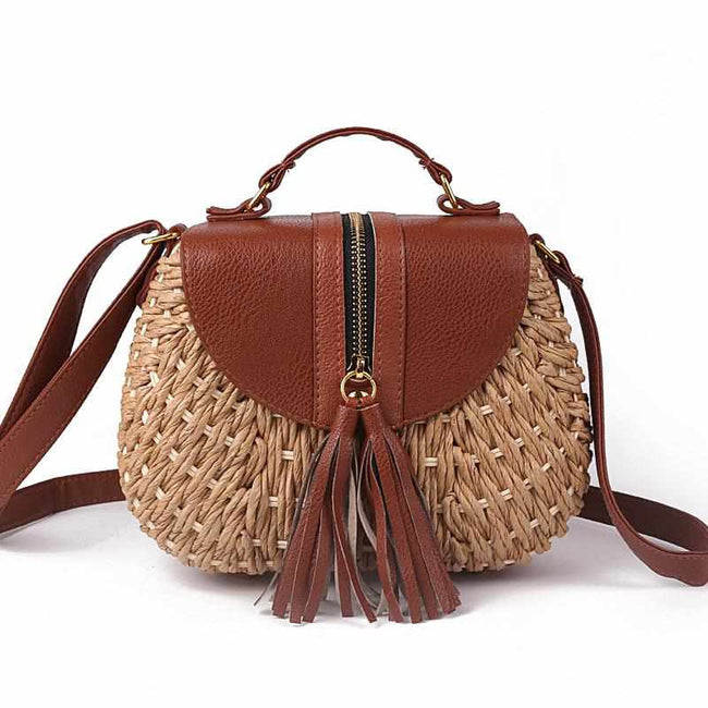 Ladies Woven Knitting Messenger Straw Bags-Handbags-Golonzo