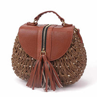 Ladies Woven Knitting Messenger Straw Bags-Handbags-Golonzo