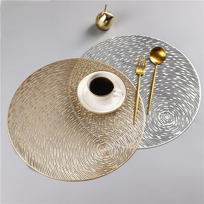 Gold Silvery Round Placemats Kitchen PVC Mats for Dining Tables Drink Coasters Set Coffee Cup-Kitchen Slicers-Golonzo