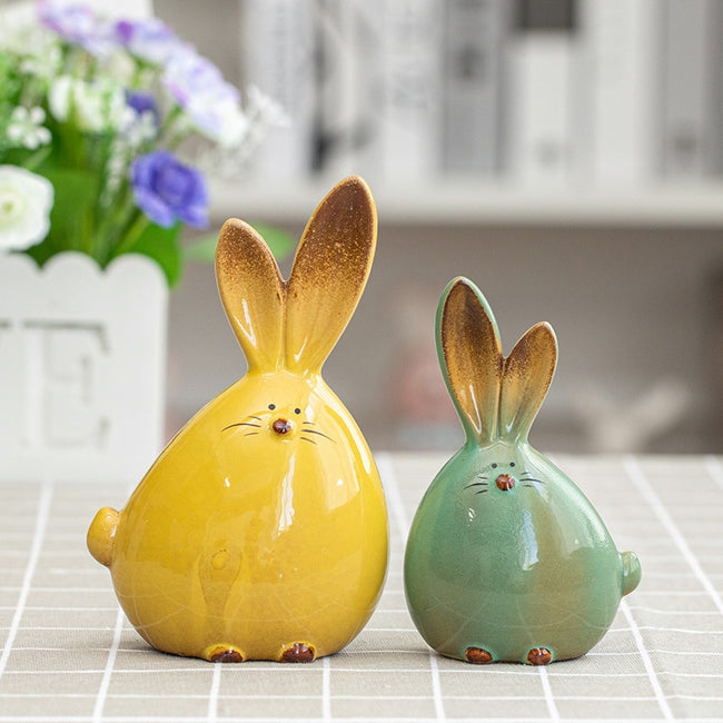 Nordic Style Cute Long Ear Rabbit Ceramic Decoration Cartoon Animals Figurines-statue-Golonzo