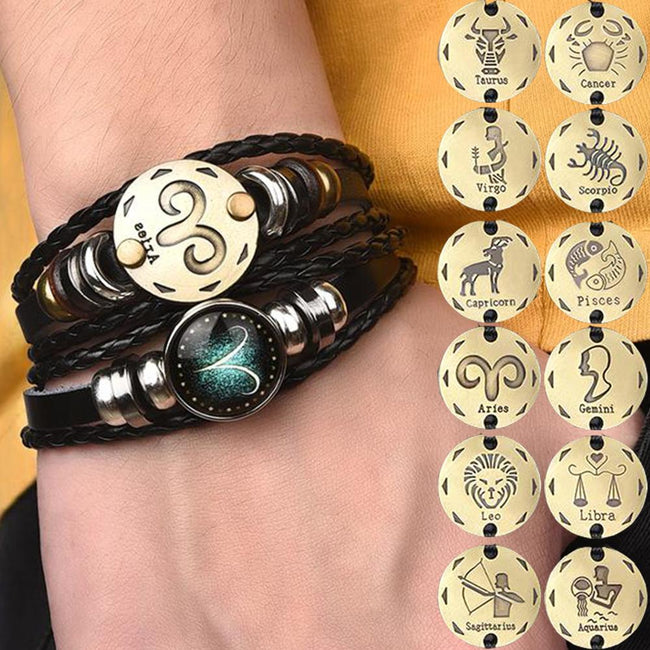 12 Zodiac Bracelets Luminous Charm Leather Bracelet-Bracelets-Golonzo