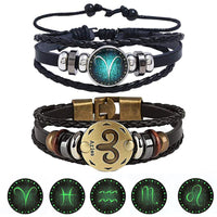 12 Zodiac Bracelets Luminous Charm Leather Bracelet-Bracelets-Golonzo