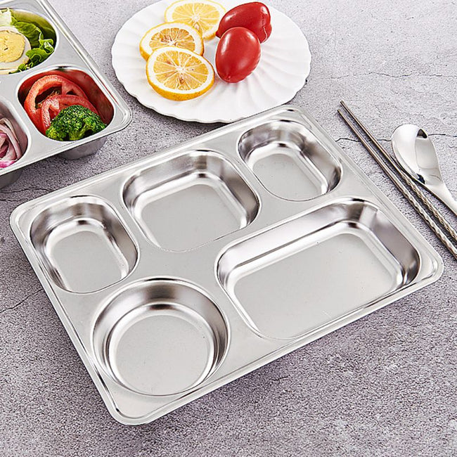 Section Stainless Steel Divided Dinner Tray Lunch Container Food Plate-Golonzo