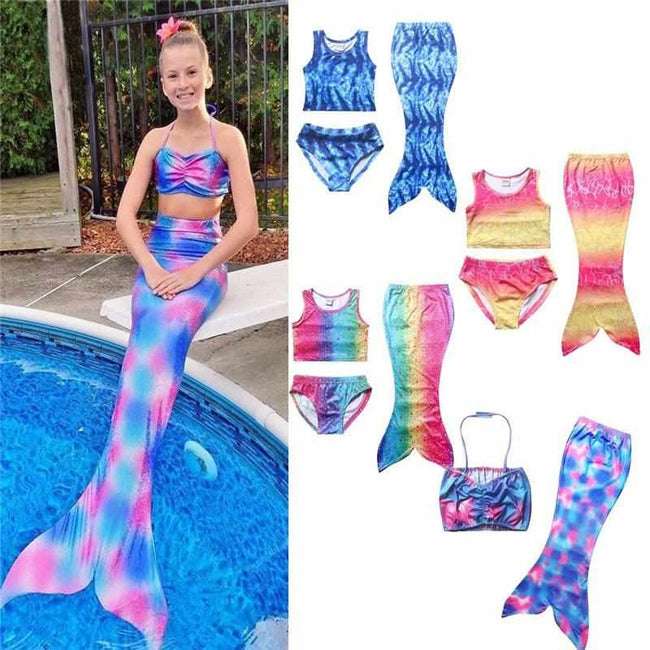 3 Pcs Girls Rainbow Mermaid Tail Swimwear - Cosplay Bikini Swimming Suits-Swimsuit-Golonzo