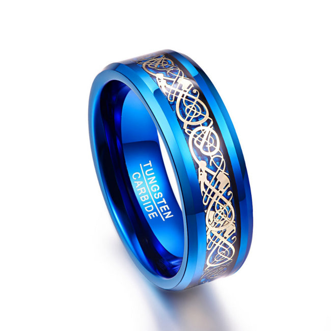 Ancient Gold Dragon Blue Tungsten Rings-ring-Golonzo