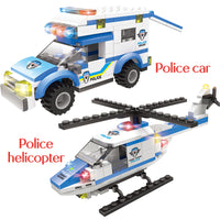 Police Helicopter / Car / Station Model Building Blocks-Golonzo