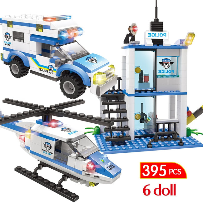 Police Helicopter / Car / Station Model Building Blocks-Golonzo
