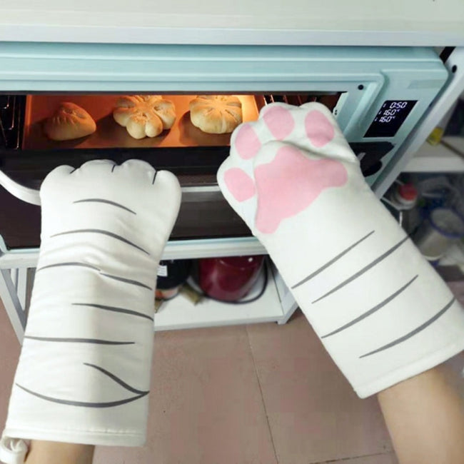 Cartoon Cat Paws Oven Mitts Long Cotton Baking-Kitchen Slicers-Golonzo