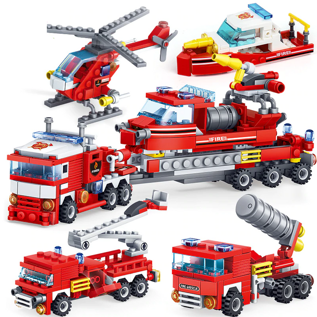 348pcs Fire Fighting Lego Set - 4in1 Trucks Car Helicopter Boat Building Blocks-Toys-Golonzo