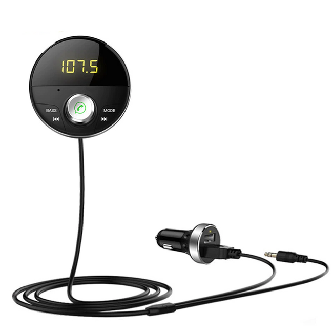 Bluetooth 5.0 Handsfree Car Kit + 3.5mm Jack AUX Audio MP3 Player Wireless FM Transmitter-Bluetooth Transmitters-Golonzo