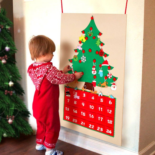 Felt Christmas Tree Countdown Calendar-Holiday Ornament display and Stand-Golonzo