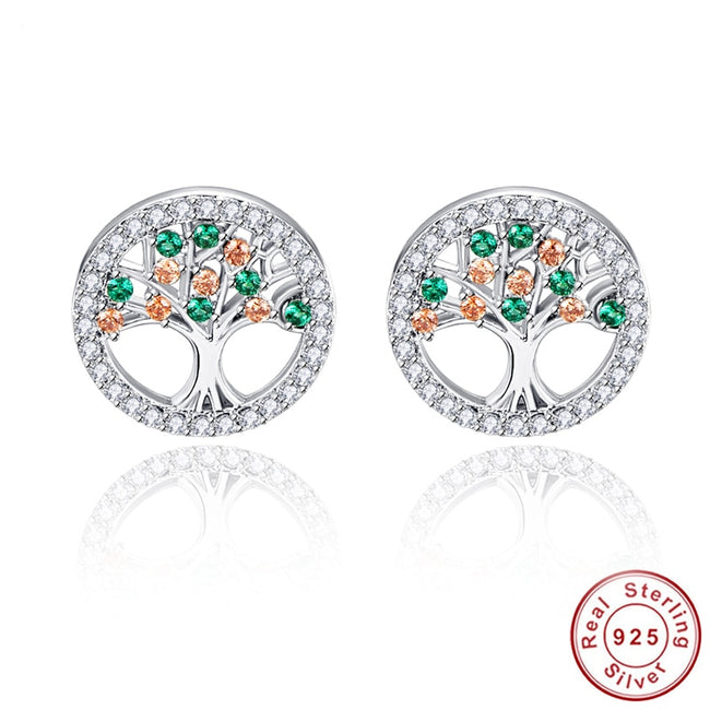 Tree of Life Colorful Crystal 925 Sterling Silver Earrings-Earrings-Golonzo