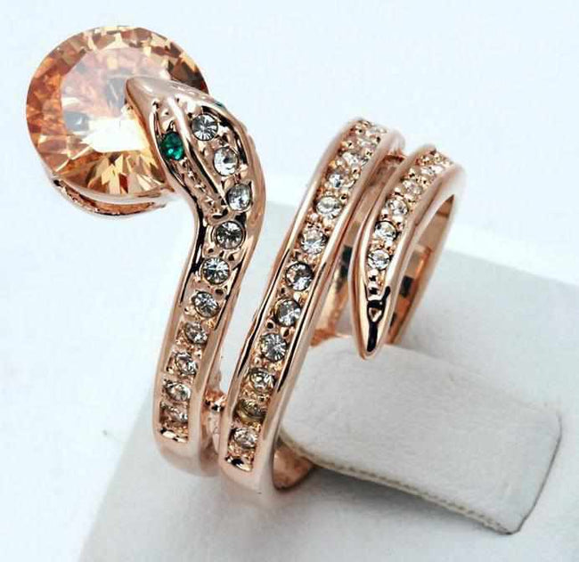 Snake Ring Rose Gold Color Austrian Crystals-ring-Golonzo