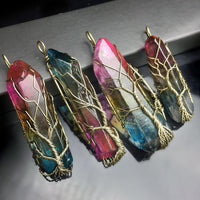 Natural/Rainbow Crystal Quartz TREE OF LIFE Chakra Neklaces-Necklaces-Golonzo