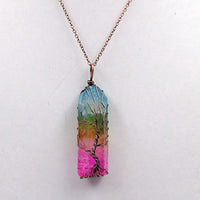 Natural/Rainbow Crystal Quartz TREE OF LIFE Chakra Neklaces-Necklaces-Golonzo