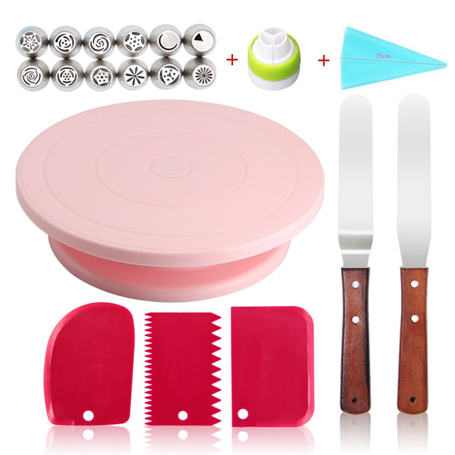 Pink Cake Turntable Set Multifunction Cake Decorating-Kitchen Slicers-Golonzo