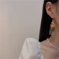 Natural Rose Earrings Vintage Gold Foil Pearl Long Earrings Epoxy Eternal Flower Earrings-Earrings-Golonzo