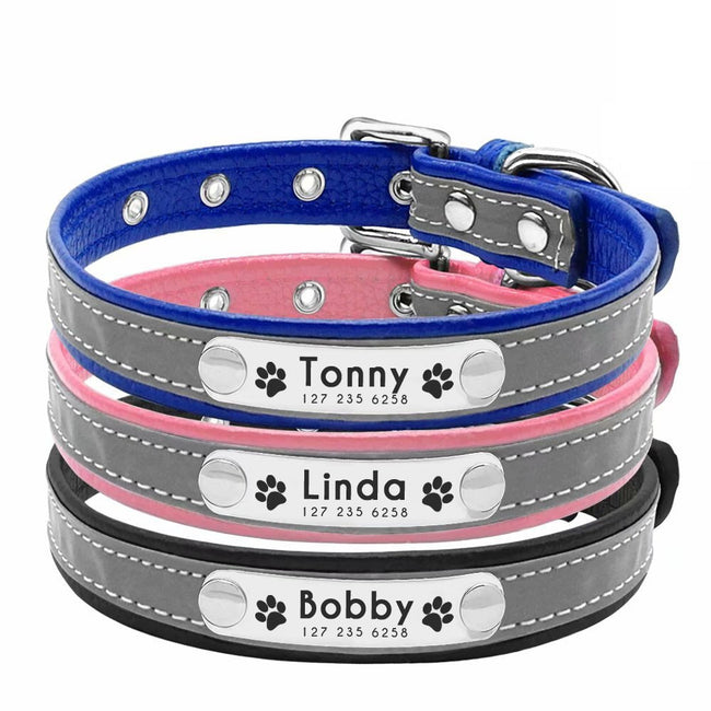 Personalized Dog Collar Reflective Leather ID Name Custom Engraved-Dog Supplies-Golonzo