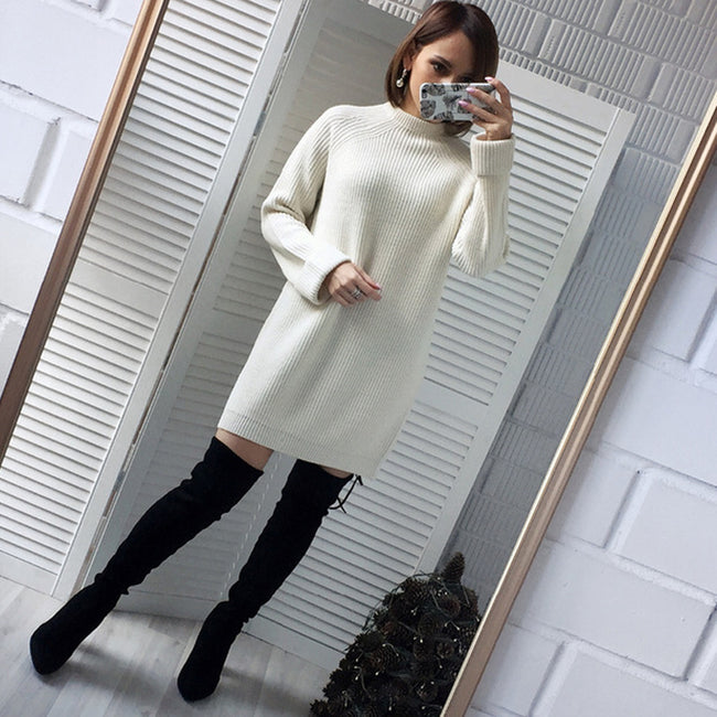 Knitted Cotton Sweater Dresses-Dresses-Golonzo