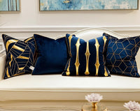 Luxury Blue Cushion Covers Decorative Pillow Cases Appliqu-Back & Lumbar Support Cushions-Golonzo