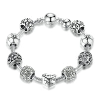Silver Plated Charm Bracelet & Bangle with Love and Flower Beads-Bracelets-Golonzo