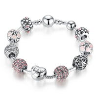 Silver Plated Charm Bracelet & Bangle with Love and Flower Beads-Bracelets-Golonzo