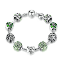 Silver Plated Charm Bracelet & Bangle with Love and Flower Beads-Bracelets-Golonzo