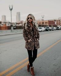 Leopard Print Faux Fur Coat - Women Jacket-Coats and Jackets-Golonzo
