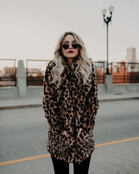 Leopard Print Faux Fur Coat - Women Jacket-Coats and Jackets-Golonzo