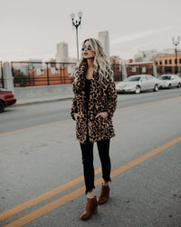 Leopard Print Faux Fur Coat - Women Jacket-Coats and Jackets-Golonzo