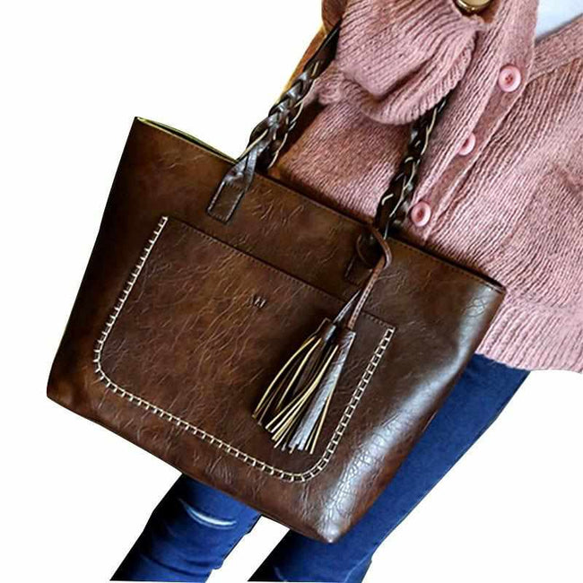Vintage PU Leather Tassel Bag-Handbags-Golonzo