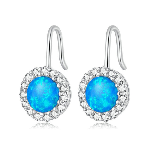 925 Sterling Silver Blue Opal Piercing Earrings for Women-Earrings-Golonzo