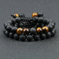 Black Lava Stone - Tiger Eye Charm Bracelet-Bracelets-Golonzo