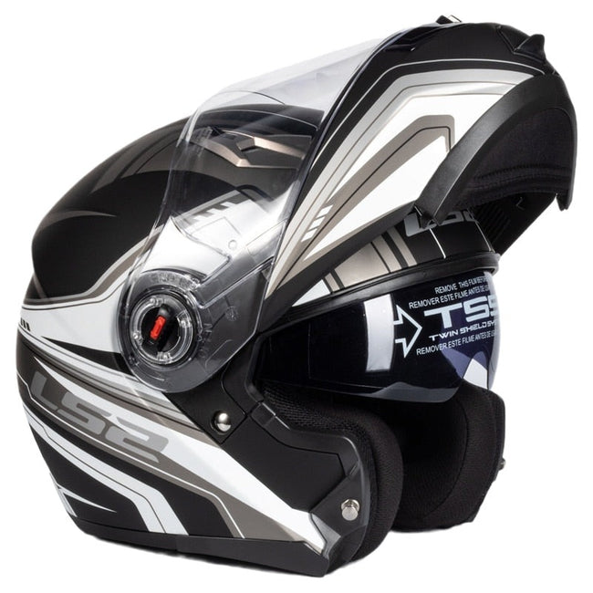 LS2 FF370 Motorcycle Racer Helmet - Flip up Full Face Dual Lens with Sun Visor-Motorcycle Helmets-Golonzo