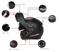 LS2 FF370 Motorcycle Racer Helmet - Flip up Full Face Dual Lens-Motorcycle Helmets-Golonzo