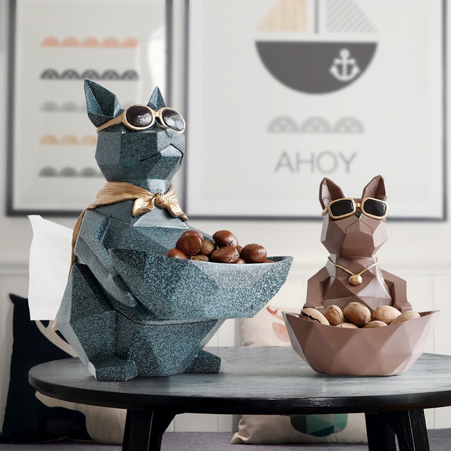 Cat Dog Figurines Resin Moden Crafts Animals Miniature cute ornaments for Home office decoration Storage bowl-statue-Golonzo