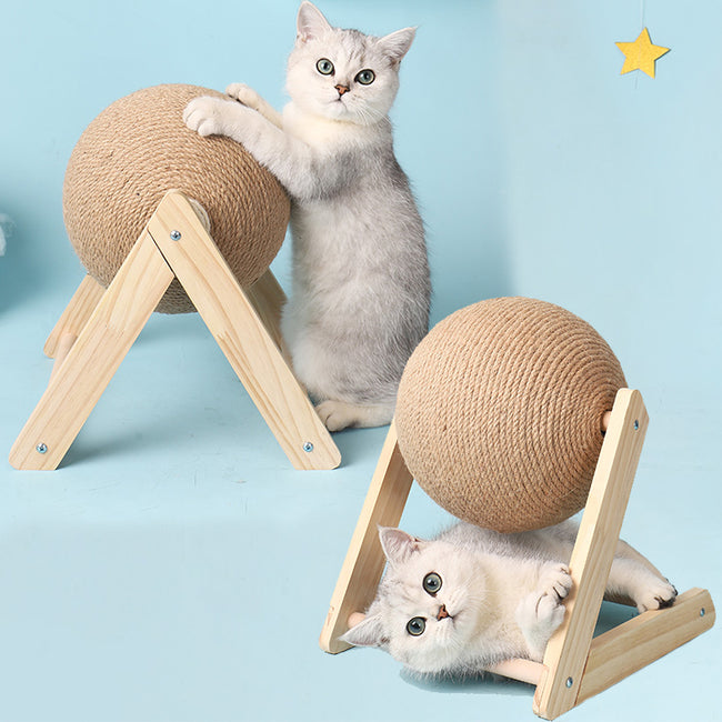 Cat Scratching Ball Wood Stand - Kitten Grinding Paws-Cat Toys-Golonzo