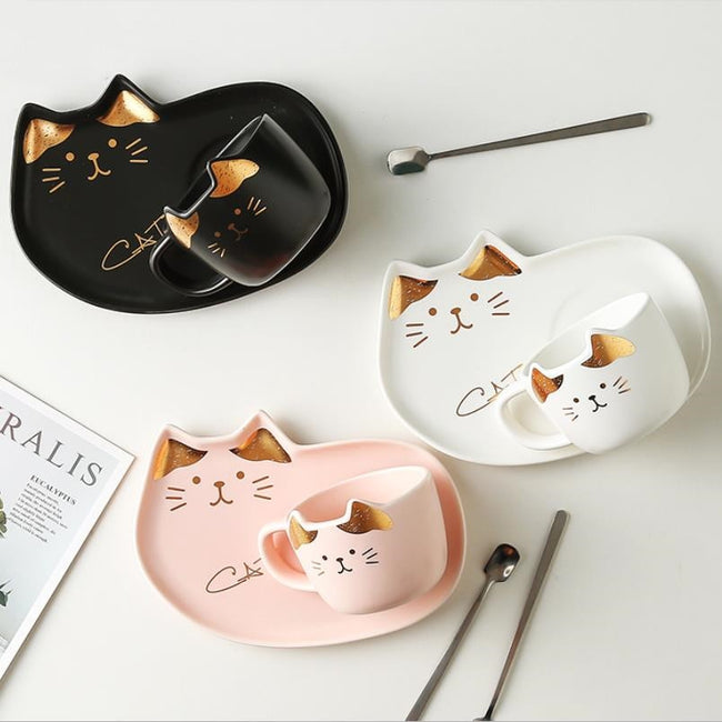 Coffee Cup With Set Creative Cute Cat Tea Cup-Coffee and Tea Cups-Golonzo