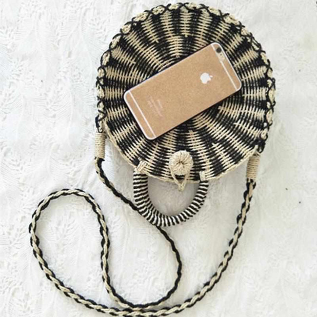 Chic Handmade Paper Rattan Woven Round Handbag-Handbags-Golonzo
