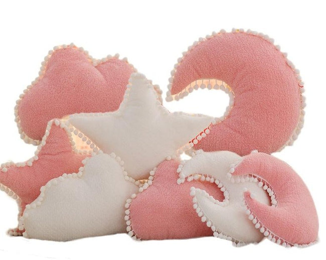 Cloud Plush Pillow Pink White Stuffed Soft Star Throw Pillow Moon Cushion Pillow Sofa Home Decor-Pillow Case and Shams-Golonzo