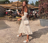 Twist Off Shoulder Split Casual Dress-Dresses-Golonzo