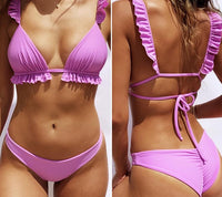 Summer Beach Wear - Triangle Wear String Ruffles Bikini Set-Bikini-Golonzo