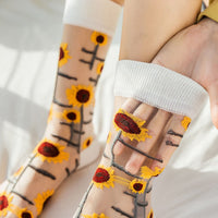 Creative Crystal Silk Tide Socks Funny Sunflowers Vines Flowers Happy Socks Casual-Socks-Golonzo