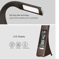 LED Business Desk Lamp - Leather Texture Folding Reading Table Lamp With Alarm Clock/Calendar LCD Display-Desk Lamps-Golonzo