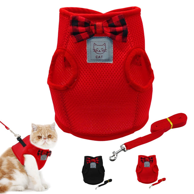 Soft Mesh Adjustable Small Cat Harness Leash Set-Pet Collars & Harnesses-Golonzo